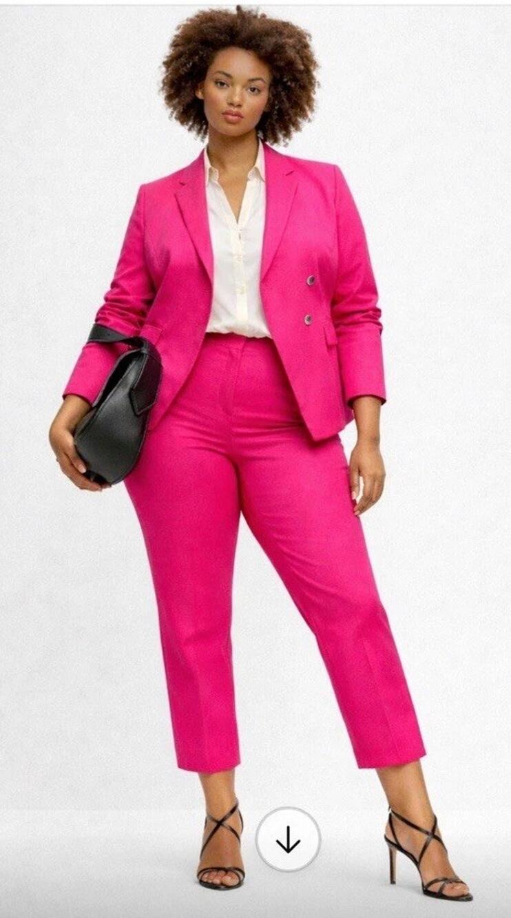 BOSS Womens Slim Fit Talawa Ankle Pants Bright Pink Wool Twill US 16 NWOT $368 - Picture 1 of 16